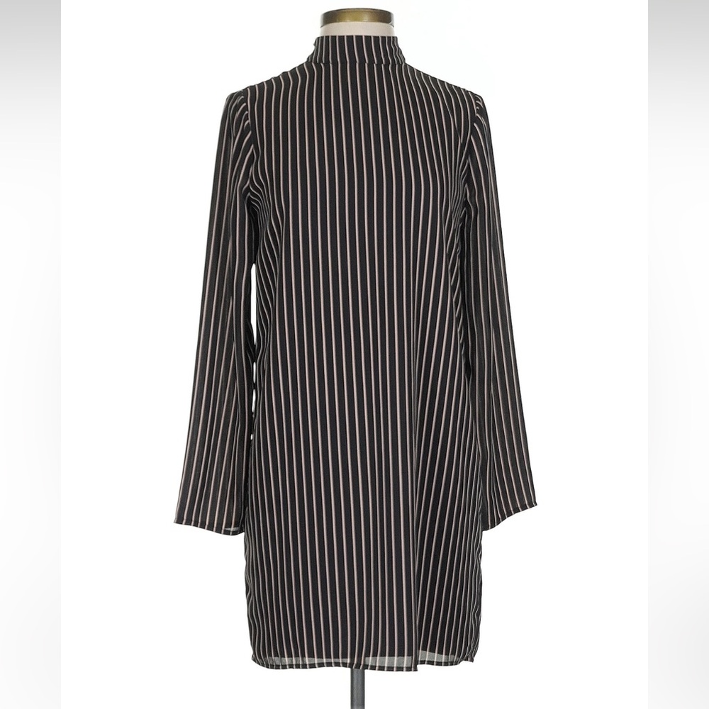ALI & JAY Black Dress with White Pinstripes and Mock Neck